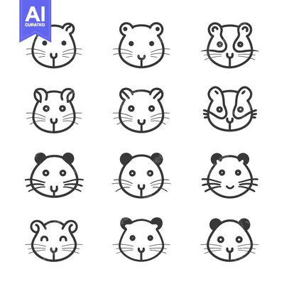 Premium design asset: Set of Line Art Hamster Faces with Different Expressions