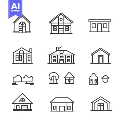 Set of Line Art House and Building Icons