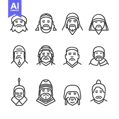 Aset desain premium: Set of Line Art Icons Depicting Diverse Male Characters