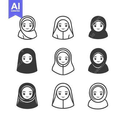 Aset premium populer: Set of Line Art Muslim Women Wearing Hijabs with Different Styles