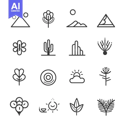 Aset desain premium: Set of Line Art Nature Icons