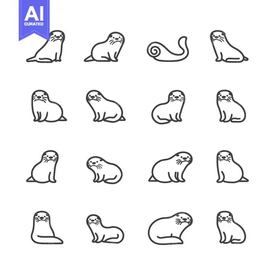 Aset desain premium: Set of Line Art Otter Illustrations in Various Poses