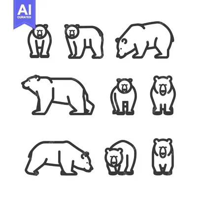 Aset premium populer: Set of Line Bear Icons in Different Poses