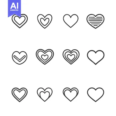 Aset premium populer: Set of Line Heart Icons with Different Styles