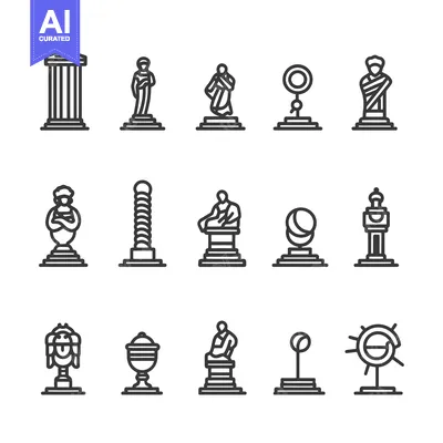 Aset desain premium: Set of Line Icons Depicting Ancient Greek Architectural Elements and S