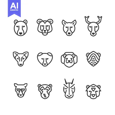 Aset premium populer: Set of line icons depicting animal faces