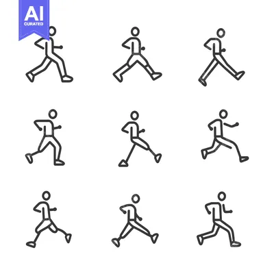 Aset premium populer: Set of Line Icons Depicting a Person Running with Different Leg Positi