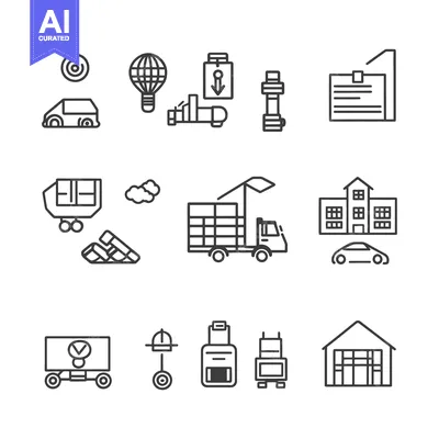 Aset desain premium: Set of Line Icons Depicting Different Transportation Modes and Objects