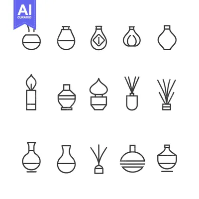 Set of Line Icons Depicting Different Types of Scented Diffusers