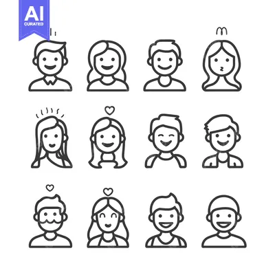 Aset premium populer: Set of Line Icons Depicting Diverse People with Different Expressions