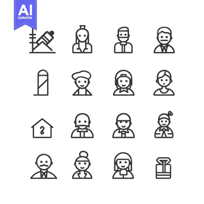 Aset desain premium: Set of Line Icons Depicting Diverse People with Different Hairstyles a