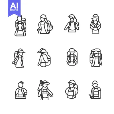 Popular premium asset: Set of Line Icons Depicting Hikers with Backpacks