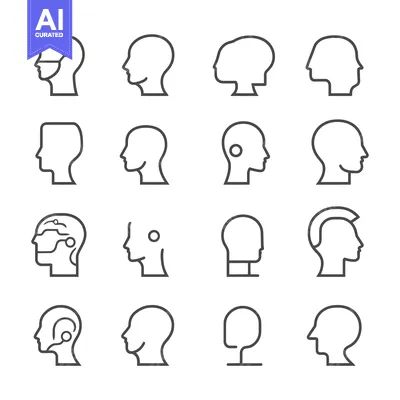 Aset premium populer: Set of Line Icons Depicting Human Heads in Profile View