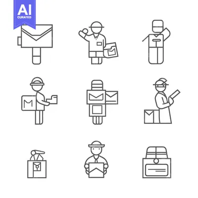 Aset desain premium: Set of Line Icons Depicting Mail Delivery and Mailboxes