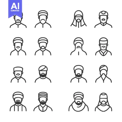 Aset premium populer: Set of Line Icons Depicting Muslim Men in Various Headwear