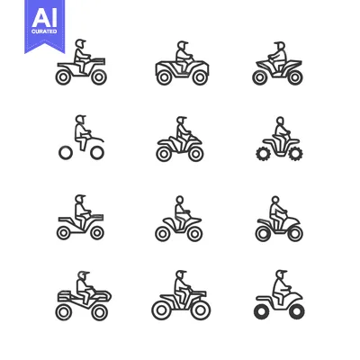 Set of line icons depicting people riding ATVs