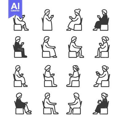 Aset premium populer: Set of Line Icons Depicting People Sitting on Chairs