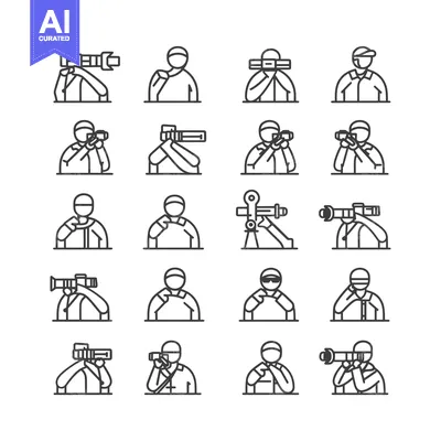Popular premium asset: Set of line icons depicting photographers with cameras and accessories