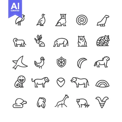 Set of Line Icons Depicting Various Animals