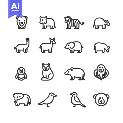 Set of Line Icons Depicting Various Animal Species