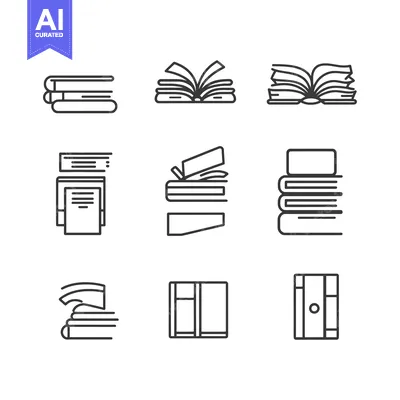 Aset desain premium: Set of Line Icons Depicting Various Book and Document Arrangements