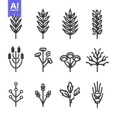 Aset premium populer: Set of Line Icons Depicting Various Botanical Elements