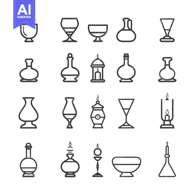 Aset desain premium: Set of Line Icons Depicting Various Glassware and Candleholders
