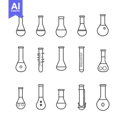 Aset desain premium: Set of Line Icons Depicting Various Laboratory Flasks and Tubes