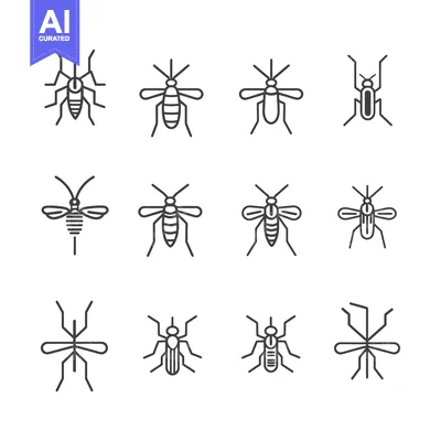 Set of Line Icons Depicting Various Mosquito Designs