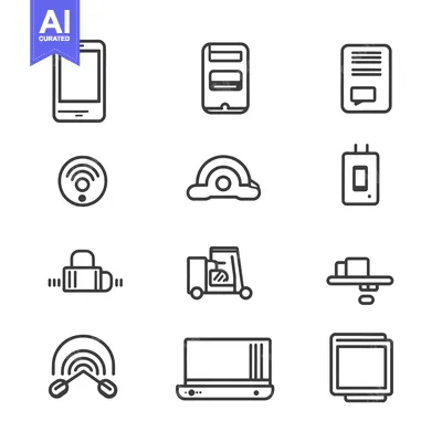 Set of Line Icons Depicting Various Technology Items