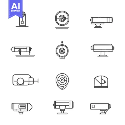 Set of Line Icons Depicting Various Telescope Designs