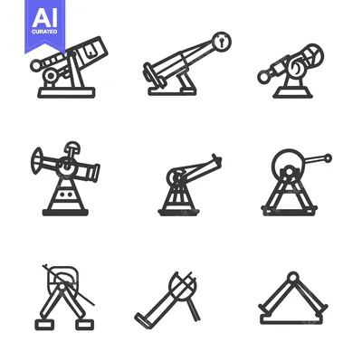 Set of line icons depicting various types of cannons