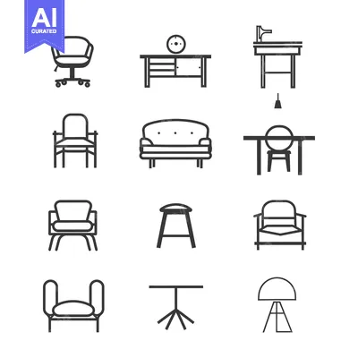 Premium design asset: Set of Line Icons Depicting Various Types of Chairs and Tables