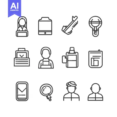 Aset premium populer: Set of Line Icons for Airport, Travel, and Flight Services