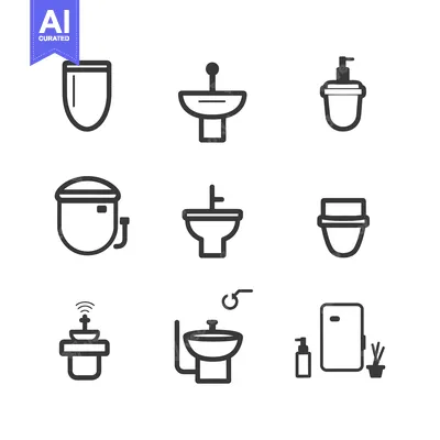 Set of Bathroom Icons Minimalist Line Art Style.