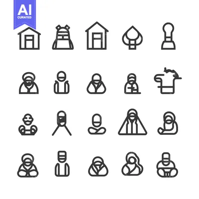Aset premium populer: Set of Line Icons for Buildings, Objects, and People