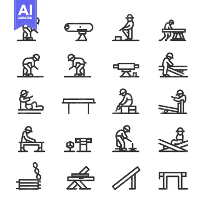 Aset premium populer: Set of Line Icons for Carpentry and Woodworking