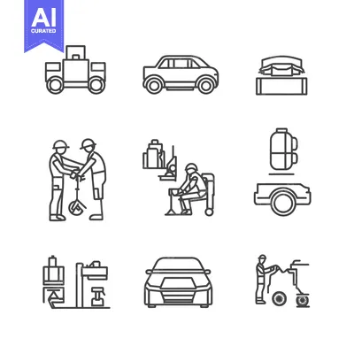 Set of Line Icons for Car Repair and Maintenance Services