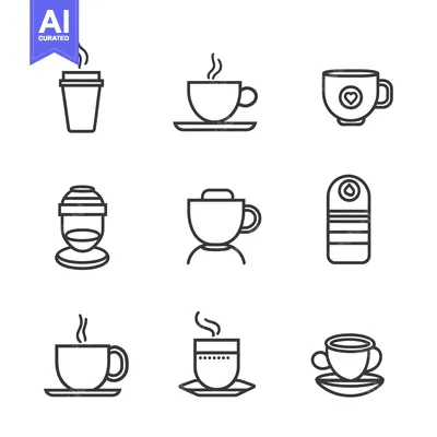 Aset desain premium: Set of Line Icons for Different Coffee and Tea Cups