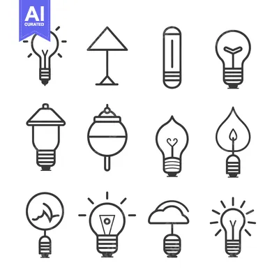 Set of Line Icons for Different Types of Light Bulbs