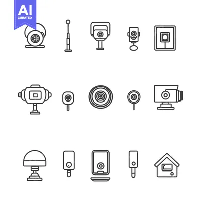 Aset premium populer: Set of Line Icons for Different Types of Surveillance Cameras