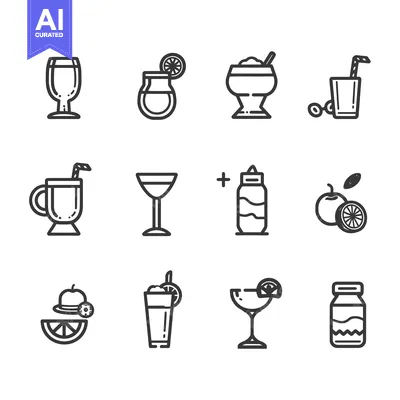 Set of Line Icons for Drinks and Beverages
