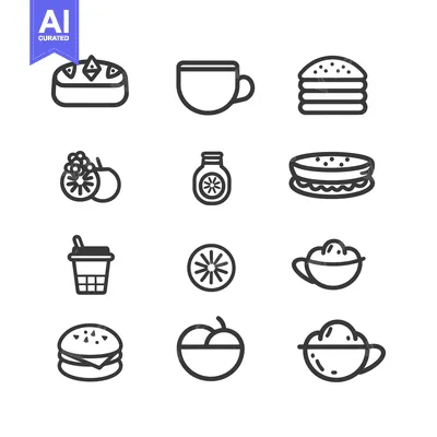 Aset premium populer: Set of Line Icons for Food and Drink Items