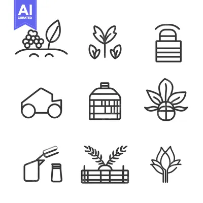 Aset desain premium: Set of Line Icons for Gardening, Agriculture, and Plants