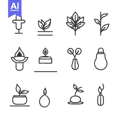 Aset desain premium: Set of Line Icons for Growing Plants and Flowers