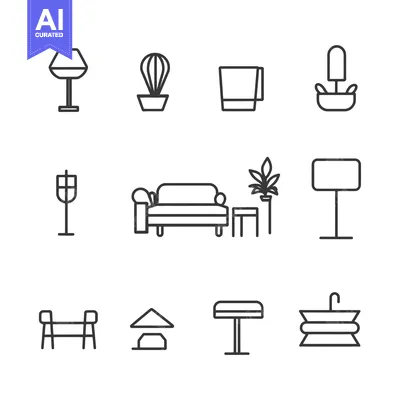 Set of Line Icons for Home and Living Room Furniture