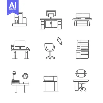 Premium design asset: Set of Line Icons for Office Furniture and Equipment