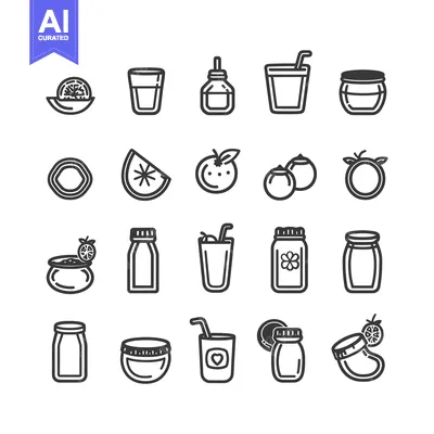 Popular premium asset: Set of Line Icons for Orange Juice, Lemonade and Citrus Fruits