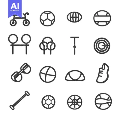 Set of Line Icons for Outdoor Activities, Sports, and Games