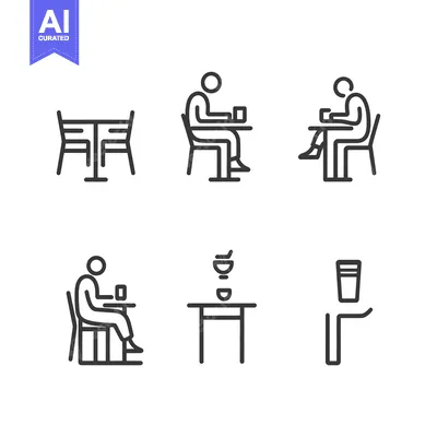 Aset premium populer: Set of Line Icons for People Eating at a Table